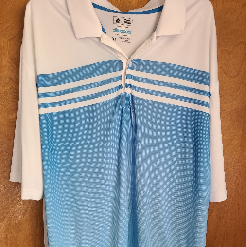 🌟 4/$20 Adidas Blue and White Striped Polo - size XL